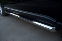 Боковые подножки-пороги труба из нержавеющей стали d76 с накладками (заглушка из нержавеющей стали под углом 45 градусов) Nissan X-Trail (2011 по наст.)  