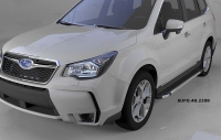 Пороги алюминиевые (Brillant) Subaru (субару) Forester (форестер) (2013-)  (черн/нерж) ― PEARPLUS.ru