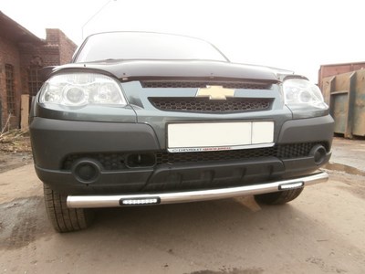 Защита передняя одинарная d60 (эллиптические заглушки) Chevrolet (Шевроле)-Niva с дневными ходовыми огнями 2009- ― PEARPLUS.ru