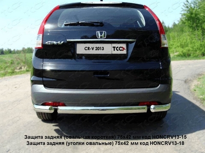 Защита задняя (овальная короткая) 75х42 мм на Honda (хонда) CR-V 2013 по наст. ― PEARPLUS.ru
