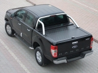 Крышка из черн. алюм. с мех, открывания (рольставни) для пикапа со штатными дугами Ford Ranger 2012- (T6)