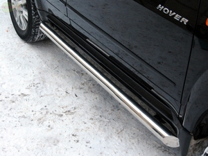 Боковые подножки(пороги) труба из нержавеющей стали 76мм с заглушкой из чёрного пластика Great Wall Hover (2003-2010)