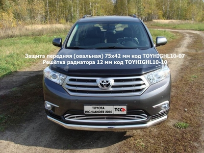 Защита передняя (овальная) 75х42 мм на Toyota (тойота) Highlander 2010 по наст. ― PEARPLUS.ru