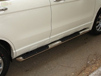 Боковые подножки (пороги) нержавеющая труба с противоскользящими накладками для ног 76мм с заглушкой в виде полушария из нержавеющей стали Honda (хонда) CR-V (2011-2012) 