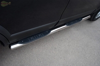 Боковые подножки (пороги) нержавеющая труба с противоскользящими накладками для ног 76мм с заглушкой в виде полушария из нержавеющей стали Hyundai (хендай) Tucson (2003-2009) 