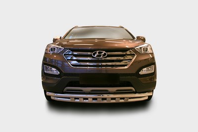 Защита переднего бампера с декоративными элементами d60/60 двойная, Hyundai (хендай) Santa Fe (санта фе) 2013- ― PEARPLUS.ru