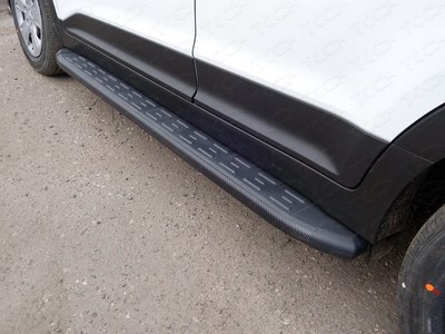 Пороги алюминиевые с пластиковой накладкой (карбон черные) 1720 мм Hyundai Creta 2016-
