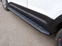 Пороги алюминиевые с пластиковой накладкой (карбон черные) 1720 мм Hyundai (хендай) Creta 2016-