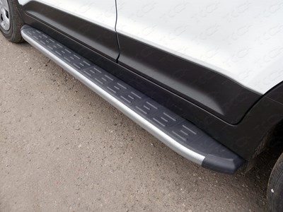 Пороги алюминиевые с пластиковой накладкой (карбон серебро) 1720 мм Hyundai (хендай) Creta 2016- ― PEARPLUS.ru