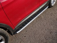 Пороги алюминиевые с пластиковой накладкой (карбон серебро) 1820 мм Hyundai (хендай) Santa Fe (санта фе) Premium 2015-
