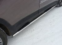Пороги овальные с накладкой 75х42 мм Hyundai Grand Santafe (2014 по наст.)