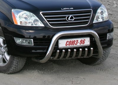 Защита переднего бампера (кенгурин) мини d 76 низкая с защитой Lexus (лексус) GX 470 2002-2009 ― PEARPLUS.ru