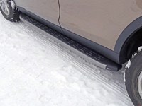 Пороги алюминиевые с пластиковой накладкой (карбон серые) 1820 мм Land Rover (ленд ровер) Discovery (дискавери) Sport 2015-