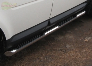 Боковые подножки(пороги) нержавеющая труба с противоскользящими накладками для ног 76мм с заглушкой в виде полушария из нержавеющей стали Land Rover Freelander 2 (2007 по наст.)