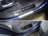 Накладки на пластиковые пороги (лист зеркальный надпись Range Rover) Land Rover (ленд ровер) Range Rover Sport 2015-