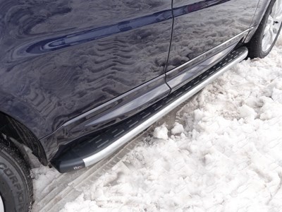 Пороги алюминиевые с пластиковой накладкой (карбон серебро) 1920 мм Land Rover (ленд ровер) Range Rover Sport 2015- ― PEARPLUS.ru