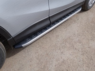 Пороги алюминиевые с пластиковой накладкой (карбон серые) 1720 мм Mazda (мазда) CX-5 (CX 5) 2015- ― PEARPLUS.ru