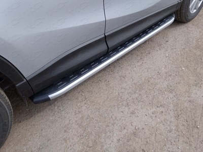 Пороги алюминиевые с пластиковой накладкой (карбон серебро) 1720 мм Mazda CX-5 2015