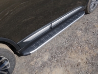 Пороги алюминиевые с пластиковой накладкой (карбон серебро) 1720 мм Mitsubishi Outlander (2015 по наст.)