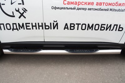Пороги труба d76 с накладкой (вариант 1) Mitsubishi (митсубиси) Outlander (оутлендер) 2014- ― PEARPLUS.ru