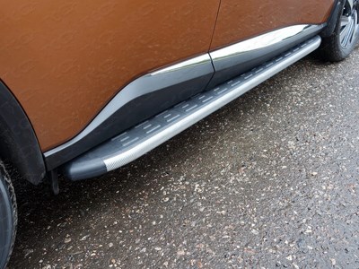 Пороги алюминиевые с пластиковой накладкой (карбон серые) 1820 мм Nissan Murano 2016-
