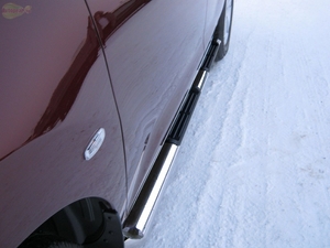 Боковые подножки (пороги) нержавеющая труба с противоскользящими накладками для ног d75x42 мм (овал) Nissan (ниссан) Murano (мурано) (2008-2010) ― PEARPLUS.ru