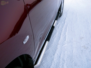 Боковые подножки (пороги) нержавеющая труба с противоскользящими накладками для ног 76мм с заглушкой из чёрного пластика Nissan (ниссан) Murano (мурано) (2008-2010) ― PEARPLUS.ru