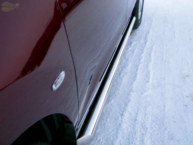 Боковые подножки(пороги) труба из нержавеющей стали 76мм с заглушкой в виде полушария из нержавеющей стали Nissan Murano (2010 по наст.)