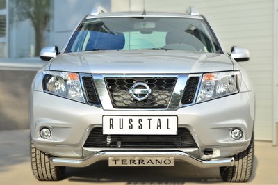 Защита переднего бампера d63 (волна) с декор надписью Nissan (ниссан) Terrano 2014 по наст. ― PEARPLUS.ru