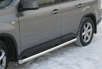 Боковые подножки (пороги) труба из нержавеющей стали 76мм с заглушкой в виде полушария из нержавеющей стали Nissan (ниссан) X-Trail (2007-2010) 
