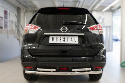 Защита заднего бампера d63 (дуга) d42х2 (дуга) Nissan (ниссан) X-Trail 2015 ― PEARPLUS.ru