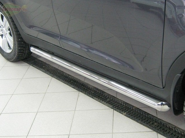 Боковые подножки(пороги) труба из нержавеющей стали 76мм с заглушкой из чёрного пластика Mitsubishi Pajero Sport/Montero Sport (2009 по наст.)