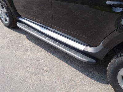 Пороги алюминиевые с пластиковой накладкой (карбон серые) 1720 мм Renault Duster 2015- SKU:458538qw