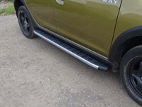 Пороги алюминиевые с пластиковой накладкой (карбон серебро) 1720 мм Renault (рено) Sandero Stepway 2014-