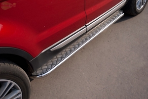 Боковые подножки(пороги) труба из нержавеющей стали 42мм (с листом) Land Rover Range Rover Evoque Prestige u Pure (2011 по наст.)