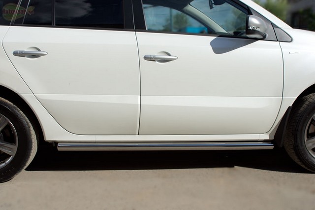 Боковые подножки(пороги) труба из нержавеющей стали 63мм с заглушкой в виде полушария из нержавеющей стали Renault Koleos (2012 по наст.)