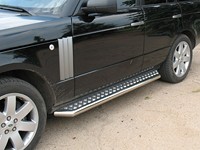 Боковые подножки (пороги) труба из нержавеющей стали 76мм c листом Land Rover (ленд ровер) Range Rover Vogue (2005-2012) 