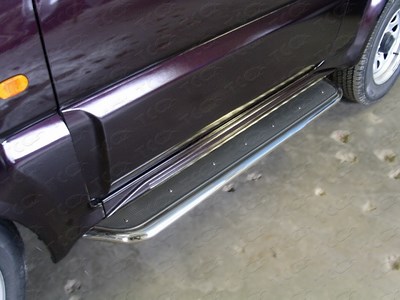 Пороги с площадкой (нерж. лист) 42,4 мм Suzuki Jimny (2002-2006)