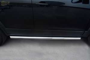 Боковые подножки (пороги) труба из нержавеющей стали 76мм с заглушкой из чёрного пластика Toyota (тойота) RAV4 (рав 4) (2010 по наст.)  (2010 по наст.) ― PEARPLUS.ru
