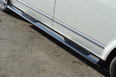 Пороги овальные с накладкой 120х60 мм Volkswagen (фольксваген) Multivan 2015 ― PEARPLUS.ru