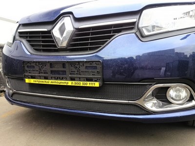 Защита радиатора Renault (рено) Logan 2014- низ black (Privilege, Luxe) ― PEARPLUS.ru
