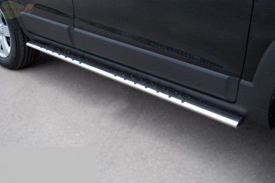 Боковые подножки-пороги труба из нержавеющей стали 75х42 овал с проступью Chevrolet Captiva (2011-2013)  