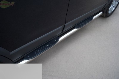 Боковые подножки-пороги труба из нержавеющей стали d76 с накладками (заглушка из чёрного пластика) Chevrolet Captiva (2011 по наст.)  