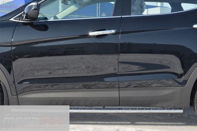 Боковые подножки-пороги труба из нержавеющей стали 75х42 овал с проступью Hyundai (хендай) Santa Fe (санта фе) (2012 по наст.)  ― PEARPLUS.ru