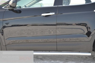Боковые подножки-пороги труба из нержавеющей стали d63 (заглушка в виде полушария из нержавеющей стали) Hyundai Santa Fe (2012 по наст.)  
