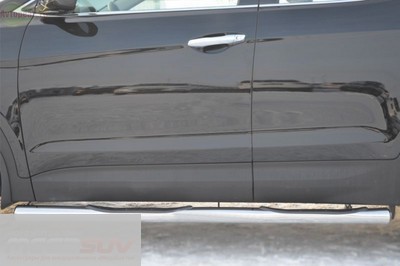 Боковые подножки-пороги труба из нержавеющей стали d76 с накладкой (заглушка в виде полушария из нержавеющей стали) Hyundai Santa Fe (2012 по наст.)  