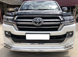 Toyota (тойота) Land Cruiser (круизер) (ленд крузер) 200 Executive Lounge 2018 Защита переднего бампера двойная SKU:465755qw ― PEARPLUS.ru